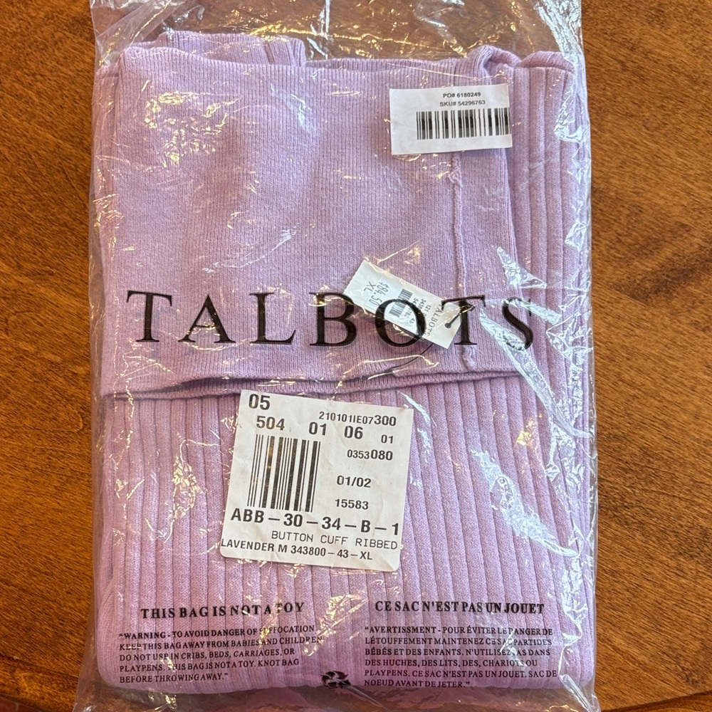 Talbots Lilac Ribbed Sweater with Button Cuffs